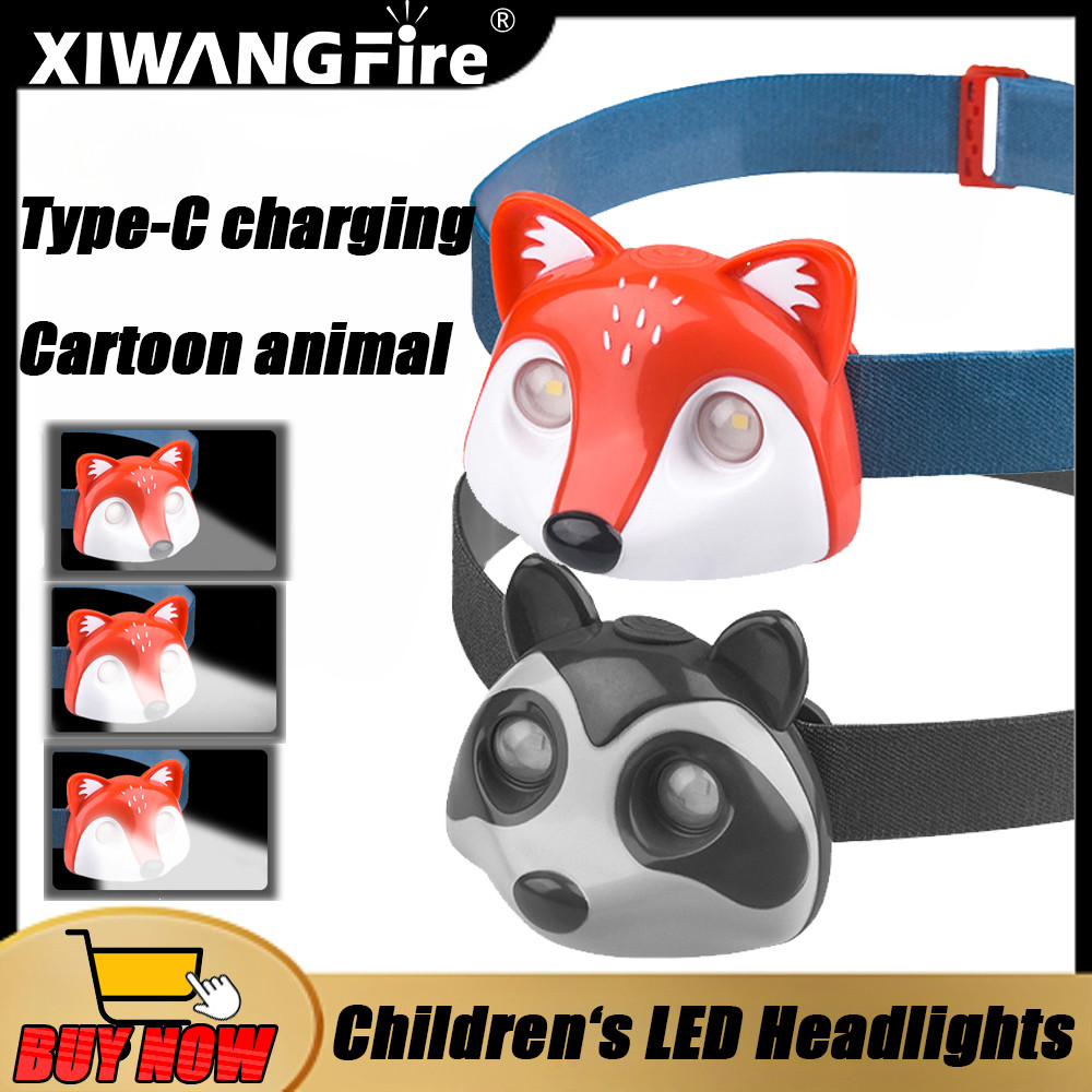 IMPORT XIWANGFIRE Children's Exploration Headlamp Cute LED Fox Raccoon Shaped Lamp TYPE-C