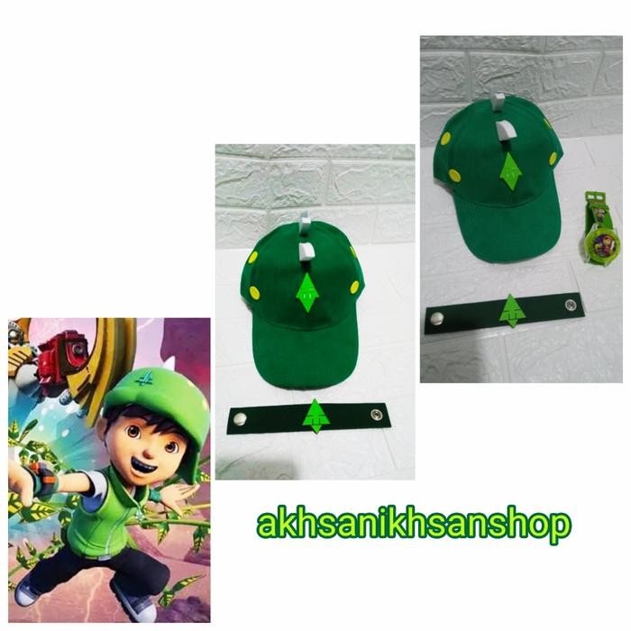 topi boboiboy daun dan jam tangan boboiboy