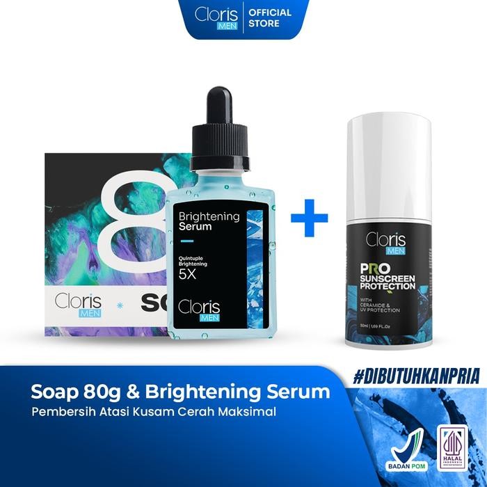 Clorismen Soap 80gr + Brightening Serum - Paket Mencerahkan Wajah & Mengatasi Bintik Gelap Hitam