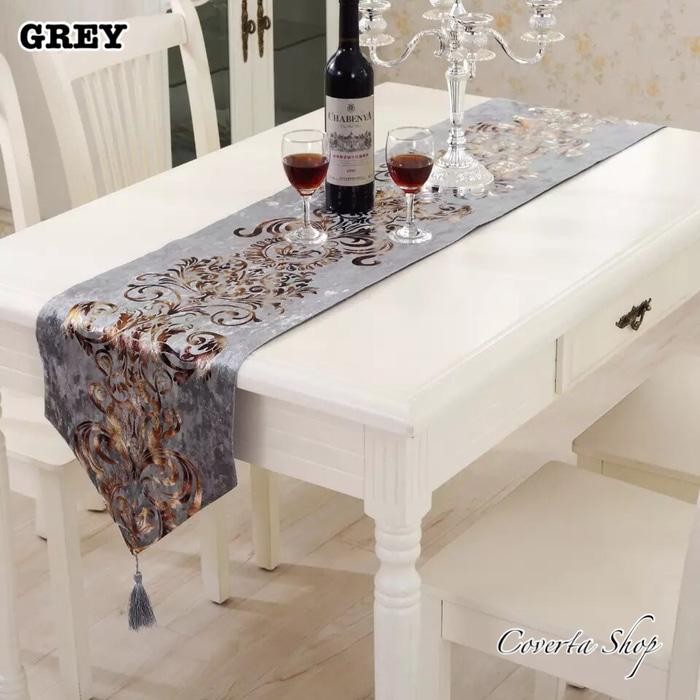 Table Runner / Bed Runner - Taplak Panjang - Luxury - Grey - 33x250cm