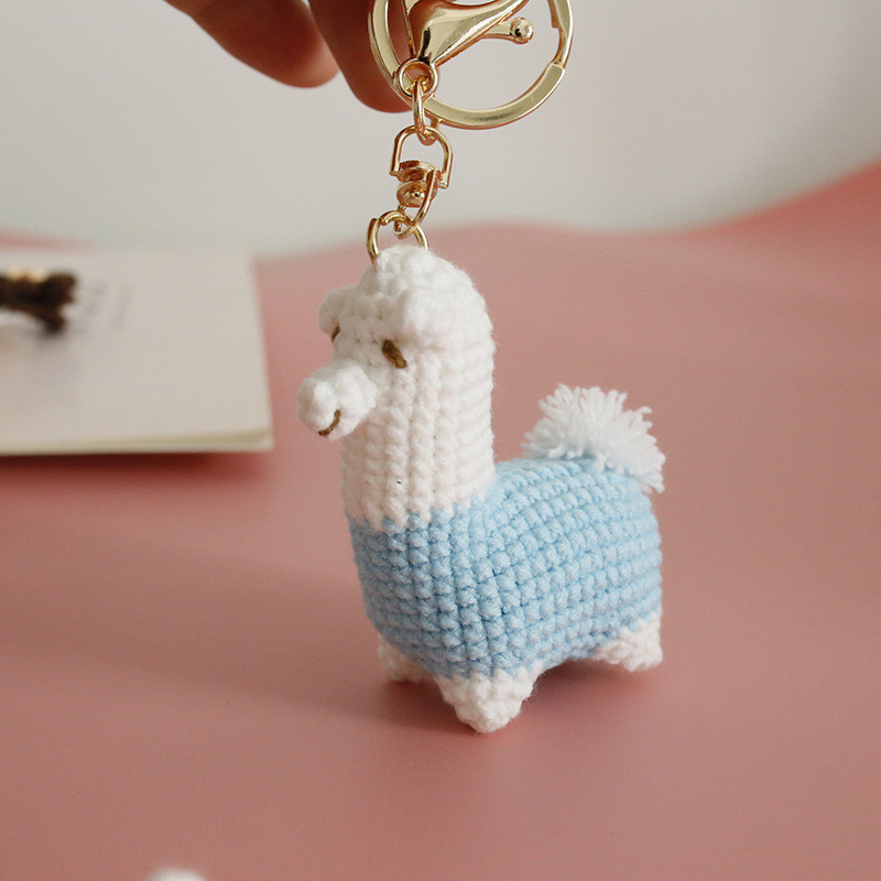 Cute Crochet Keychains Knitting Alpaca Doll Keychain For Bag Pendant Handmake Weaved Alpaca Funny Kn
