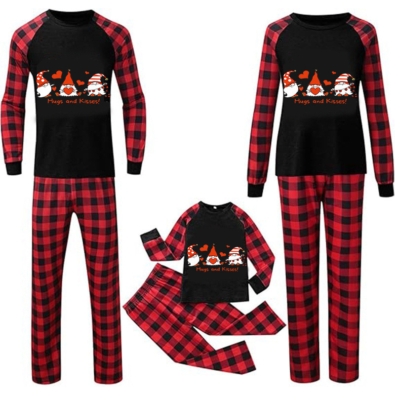 Cute Gnome Plaid Christmas Pajamas Autumn Homewear Long-sleeved Suit Top Pants Casual Sleepwear Fami