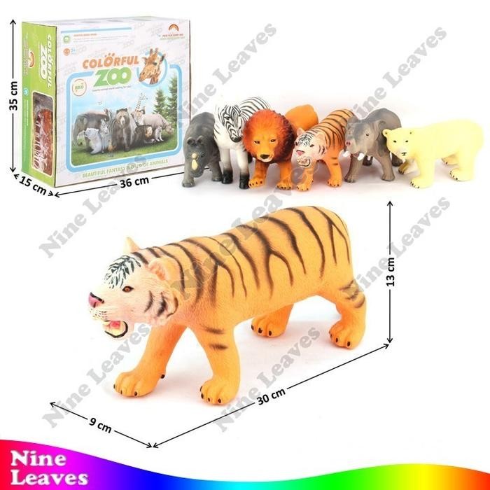 [1 Pcs] Mainan Animal Figure Miniatur Binatang Karet Colorful Zoo Harimau Zebra Singa Gajah Beruang