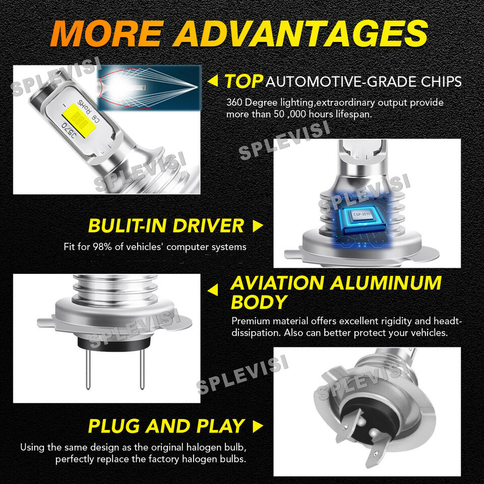 Replace LED H15+H7 High Beam/Daytime Running Lamp+ Low Beam Bulbs 12x CSP Chips For Fiat Tipo 2016