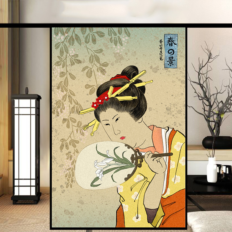 Japanese Style Window Film Static Cling Privacy Glass Film Restaurant Sliding Door Window Window