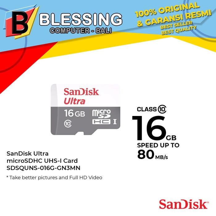 MicroSD Sandisk 16 GB C10/80MB tanpa Adapter