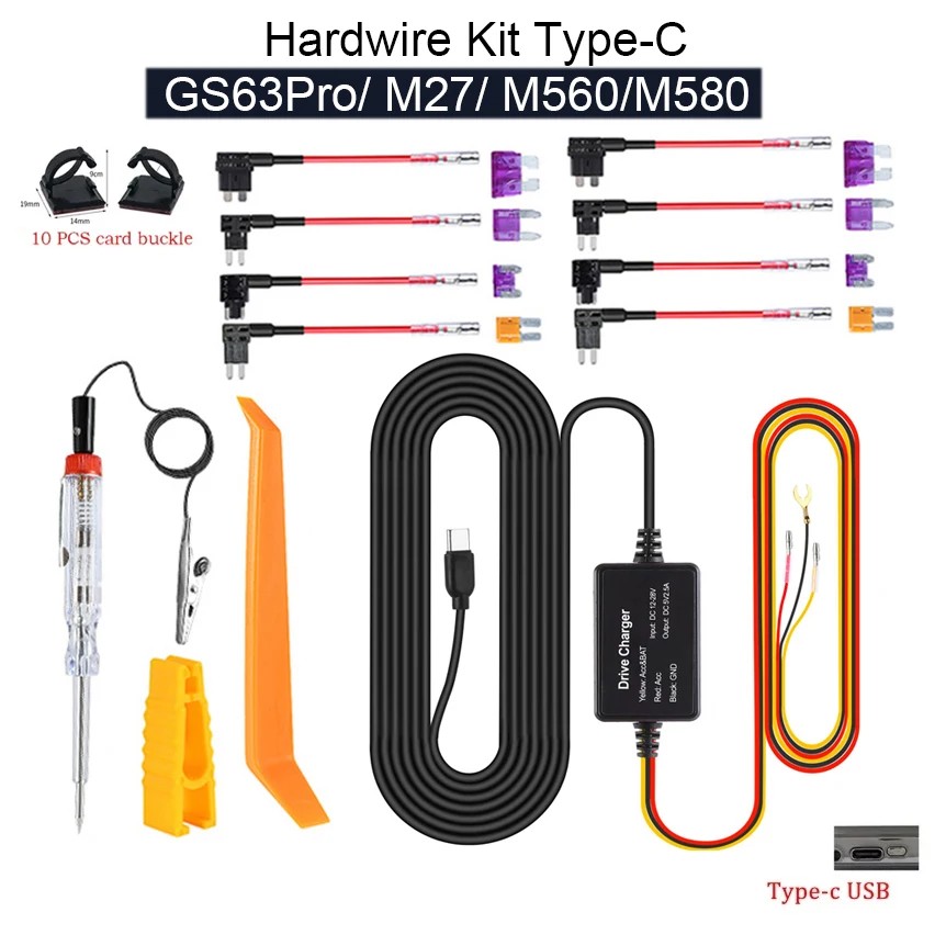 For AZDOME Hardwire Kit With Type-C Port  for AZDOME GS63Pro M27 M560 M580 Low Vol Protection ACC Po