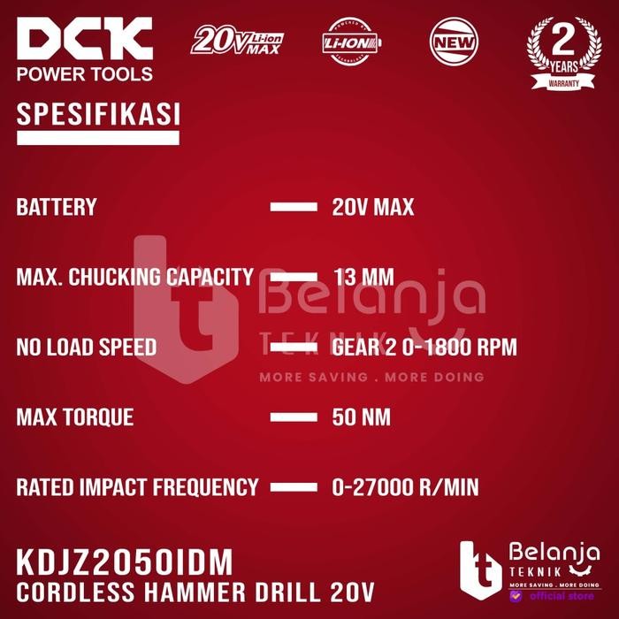 DCK Cordless Hammer Drill KDJZ2050iDM 20V Bor Impact Baterai KDJZ2050i