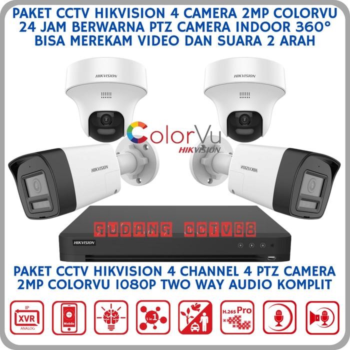 Paket CCTV Hikvision 4 Channel 4 Camera 2mp Colorvu 1080p Two Way Audio Series CCTV Suara 2 Arah