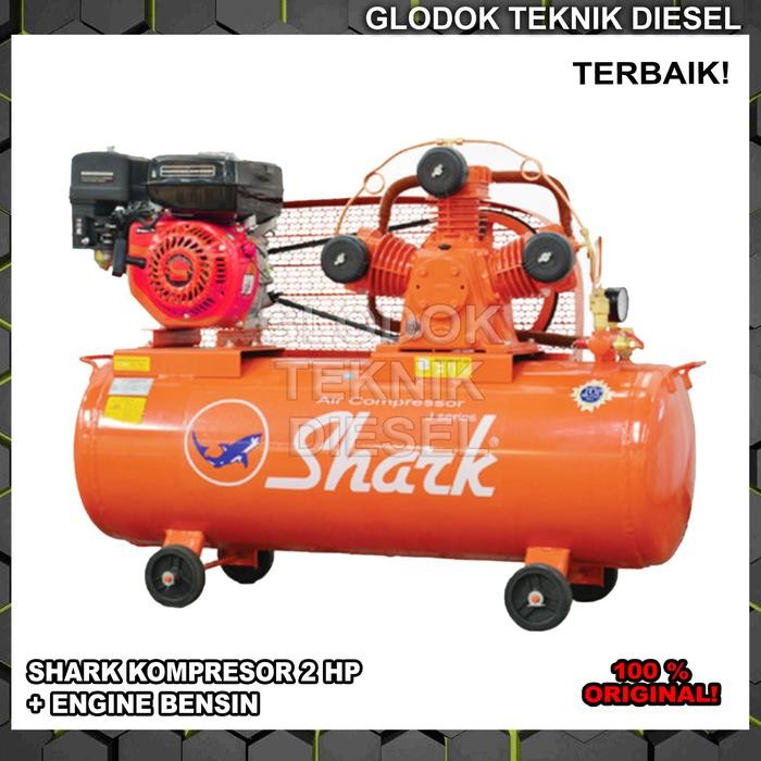 Best Seller Shark 2 Hp Pk Kompresor Angin + Engine Bensin Gx Air Compressor Ori