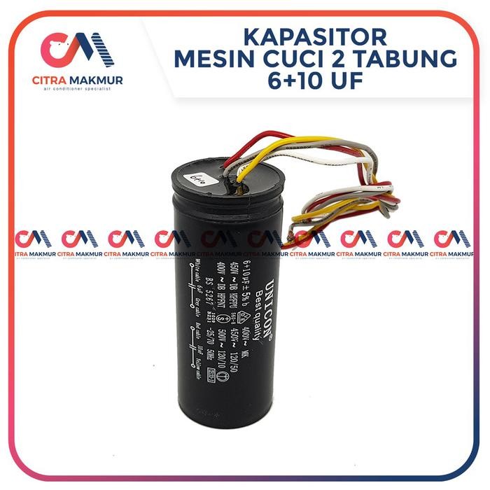 Kapasitor Mesin Cuci 2 Tabung 6 Uf Dan 10 Uf Washing Machine Capasitor 4 Kabel 6+10 Mikro