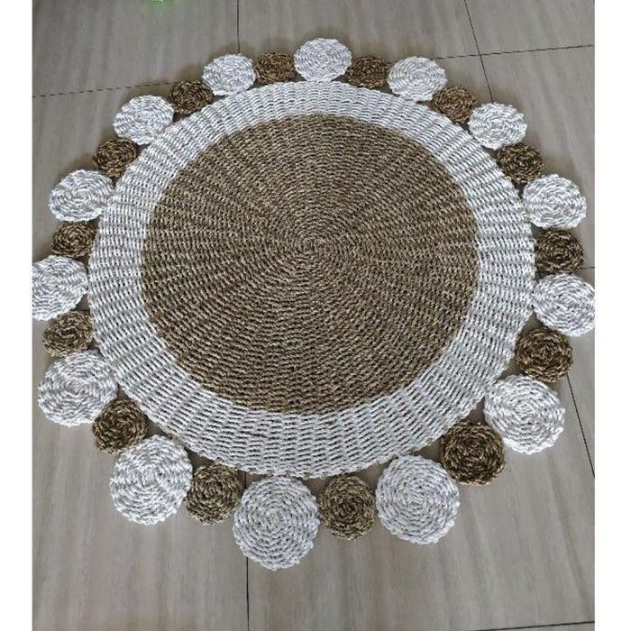 PREMIUM RUG ANYAMAN SEAGRASS MATAHARI /KARPET BULAT FLOOR MAT DIAMETER 120 CM