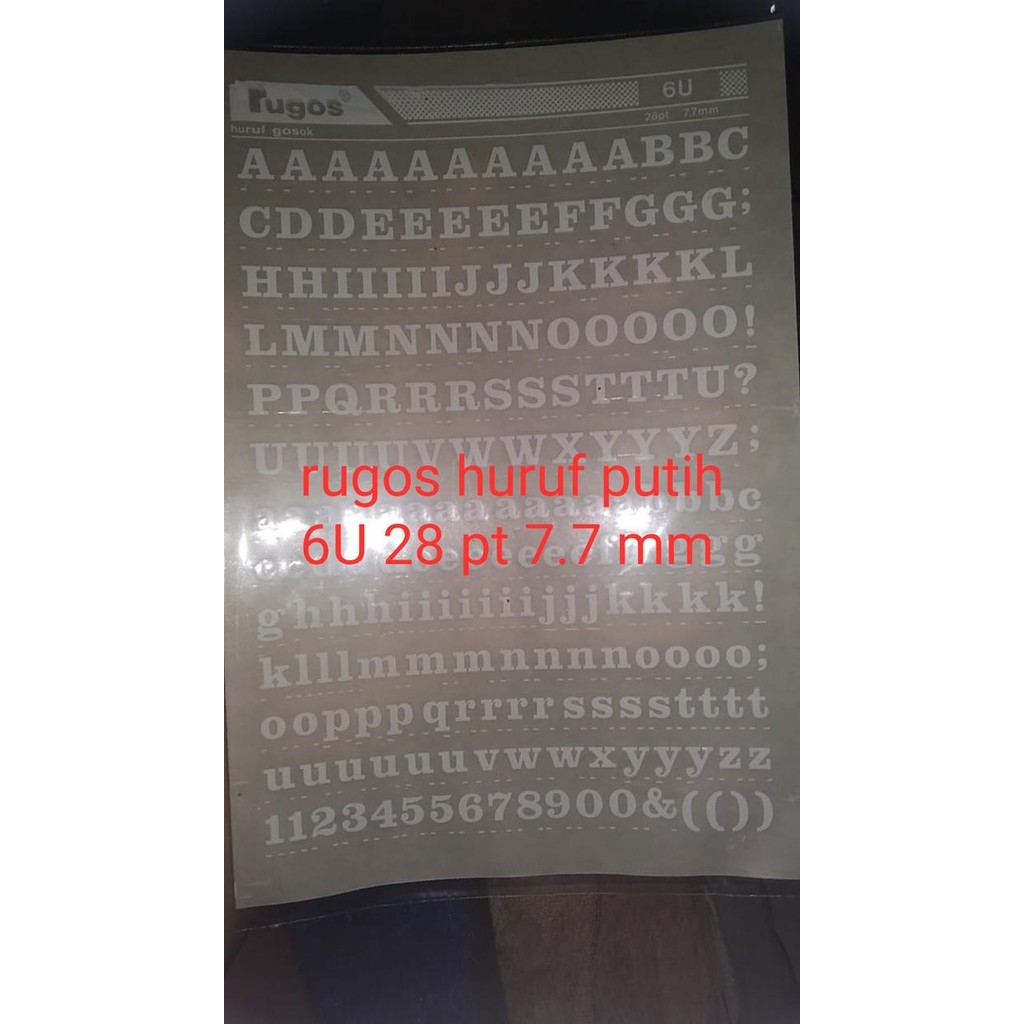 PREMIUM rugos huruf putih tipe 6u 7.7 mm lembaran