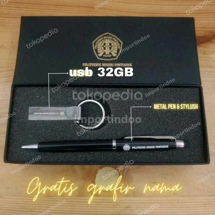 

giftset metal pen stylush & usb 32GB exclusive gratis grafir nama/logo