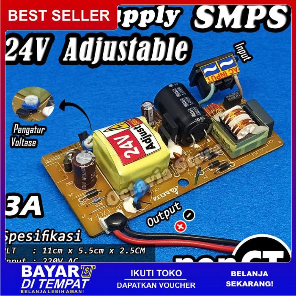 FREE ONGKIR SMPS POWER SUPPLY 24V ADJUTABLE 3A NON CT BISA COD