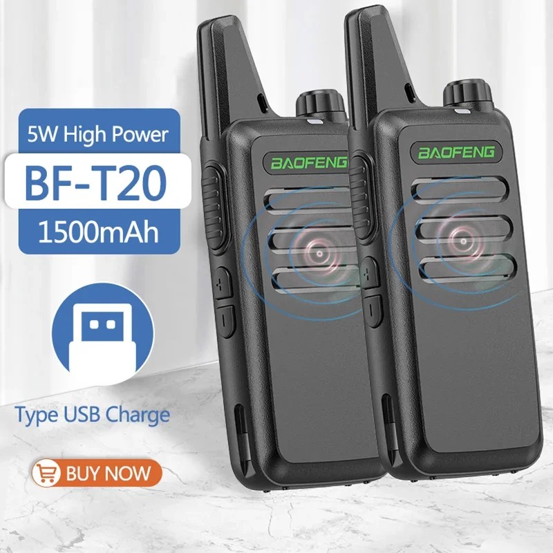 2Pcs Baofeng Bf-T20 5W Portable Mini Walkie Talkie Vox Charging Usb For Bf-C9 Bf-888S Kd-C1 Two Way