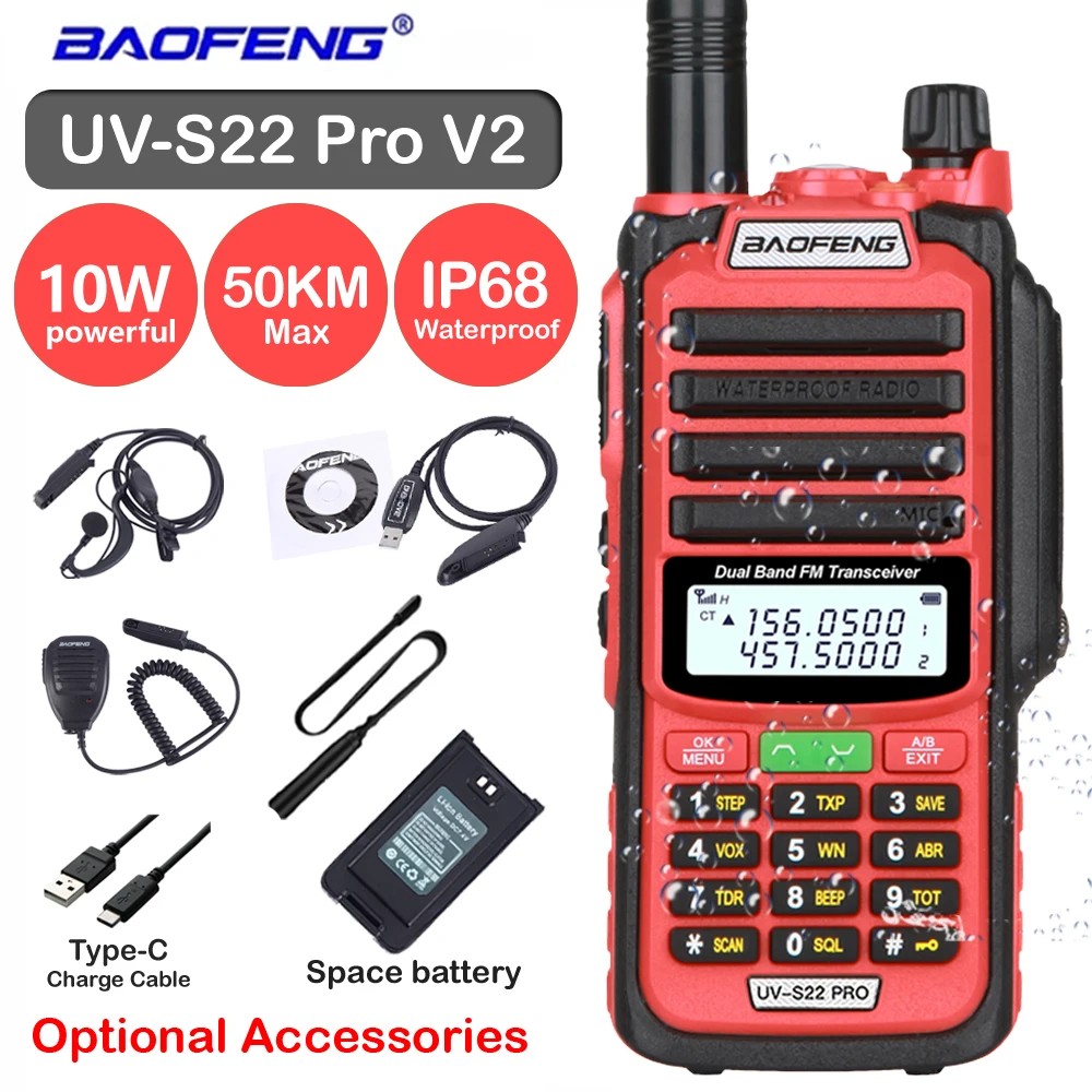 Baofeng Uv-S22 Pro V2 High Power 10W Upgraded Of Uv 9R Plus Ip68 Waterproof Walkie Talkie Long Range