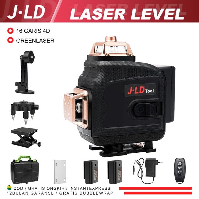 

J.Ld Laser Level 4D Line Laser Level 16-Line Green Laser Tripod Horizontal Vertikal 360 Derajat Self