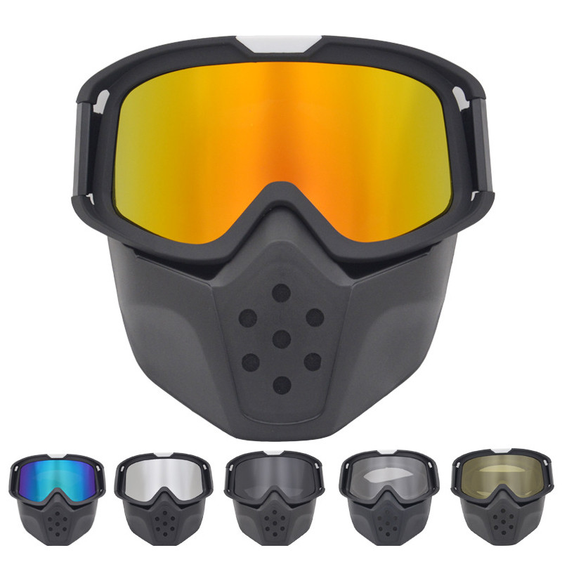 Multifunction Tactical Face Mask Windproof Goggles Full Face Detachable Lens Helmet Airsoft Hunting