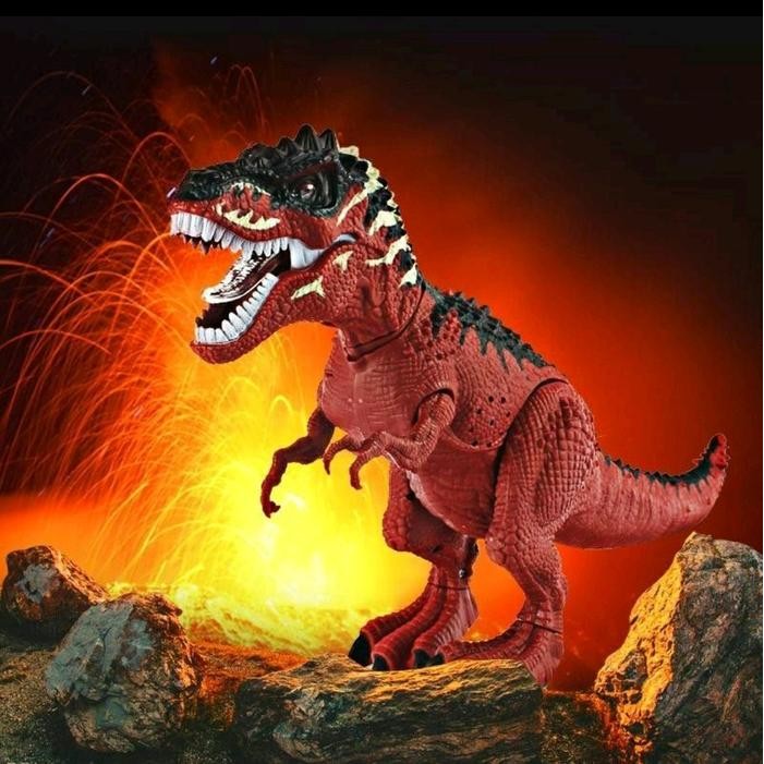 Mainan Dino Robot T-Rex Dinosaurus Bertelur Anak Baterai Plastik