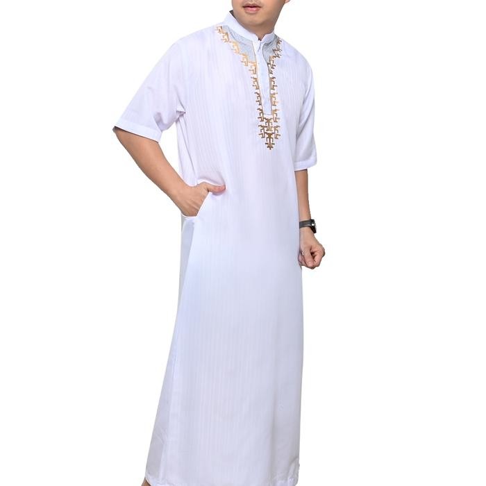 JUBAH GAMIS PRIA PUTIH LENGAN PANJANG REMAJA/DEWASA ARAB PRIA BORDIR