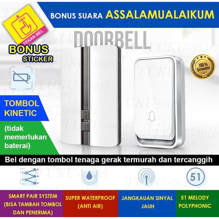 ZOGIN W33 Kinetik bel rumah bel pintu wireless Baterai Bell