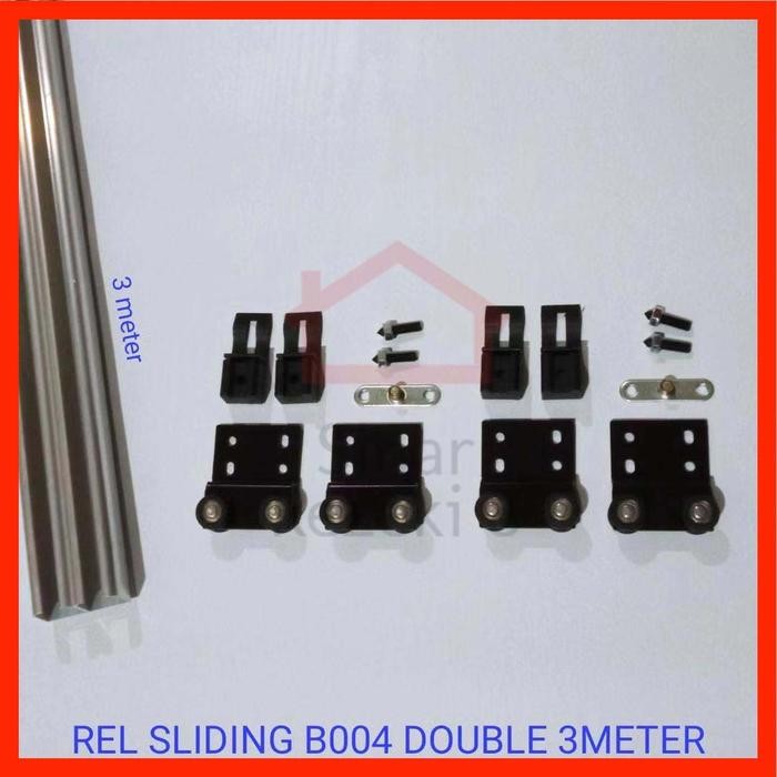 SET REL SLIDING B004 DOUBLE 3 MTR + RODA / PINTU LEMARI GANTUNG GESER