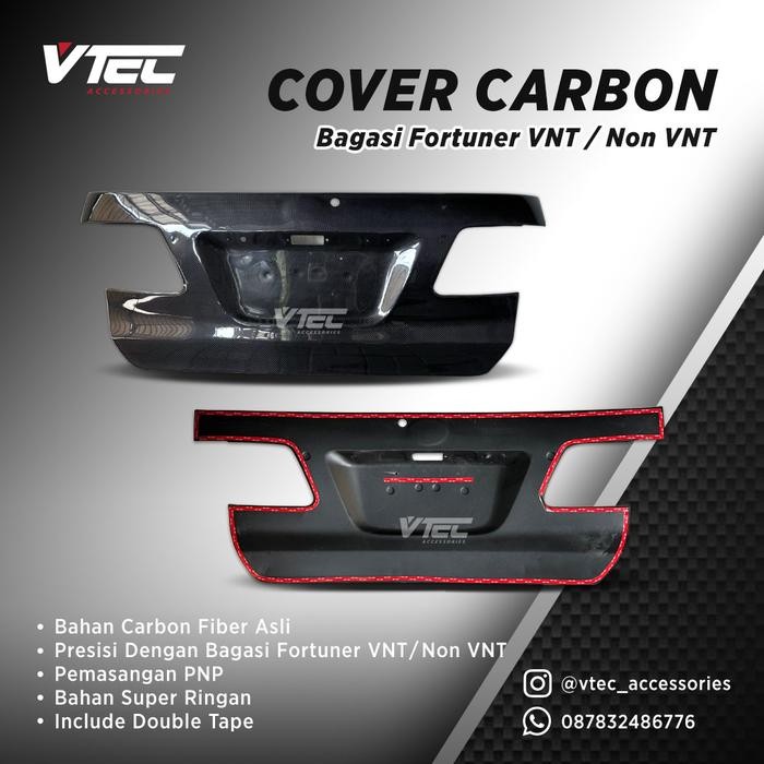 Ready Cover Bagasi Carbon Fortuner Vnt Non Vnt Serat Carbon Asli Sistem Tempel Presisi Pemasangan
