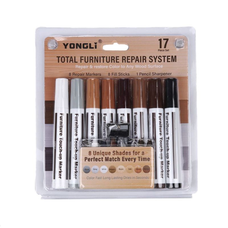 

Furniture Repair Kit Wood Markers - Set of 13 - Markers and Wax Sticks with Sharpener - for stains, Scratches, Floors,