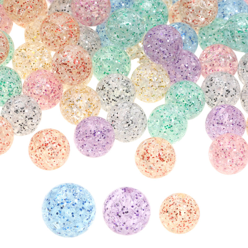 100-30Pcs 8 10 12Mm Cracked Acrylic Round Beads Glitter Loose Spacer Beads For Jewelry Making Diy