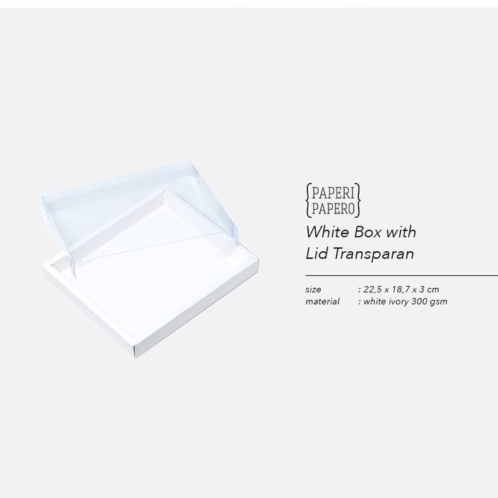 Box Putih Tutup Mika Transparan (22 x 18 x 3 cm) - Hampers Cookies