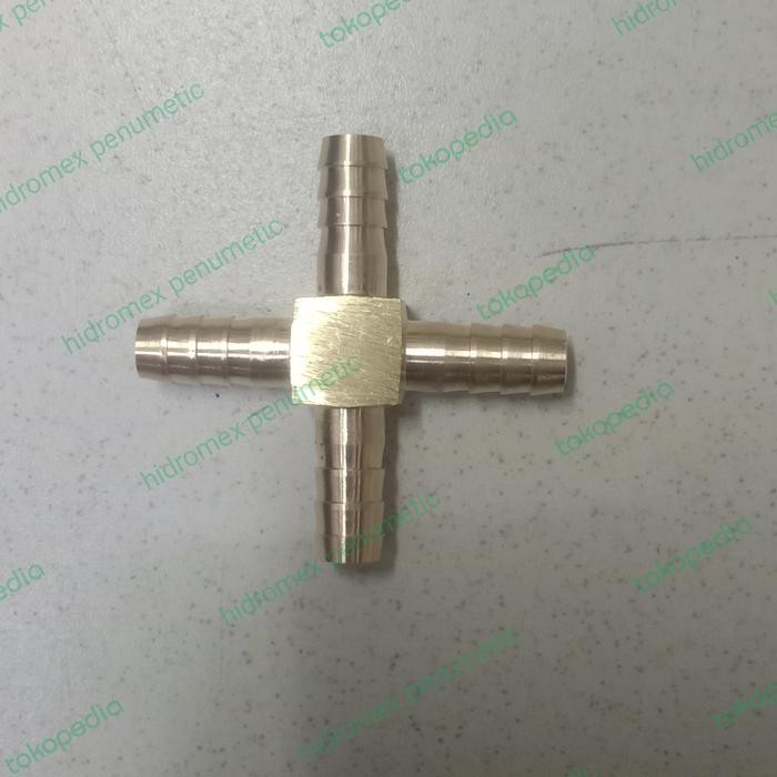Nepel Selang Cabang 4 / Sambungan Selang Cros Kuningan 1/8 _1/2- 3/8