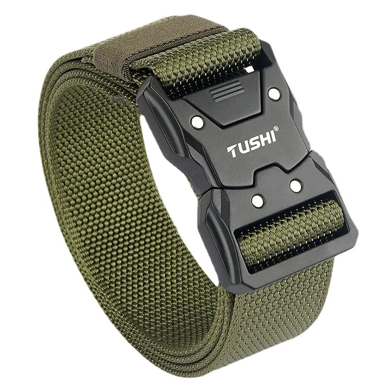 Quick Release Pluggable Metal Buckle Canvas Tactical Belt For Drilled Tough Nylon Belt For Men