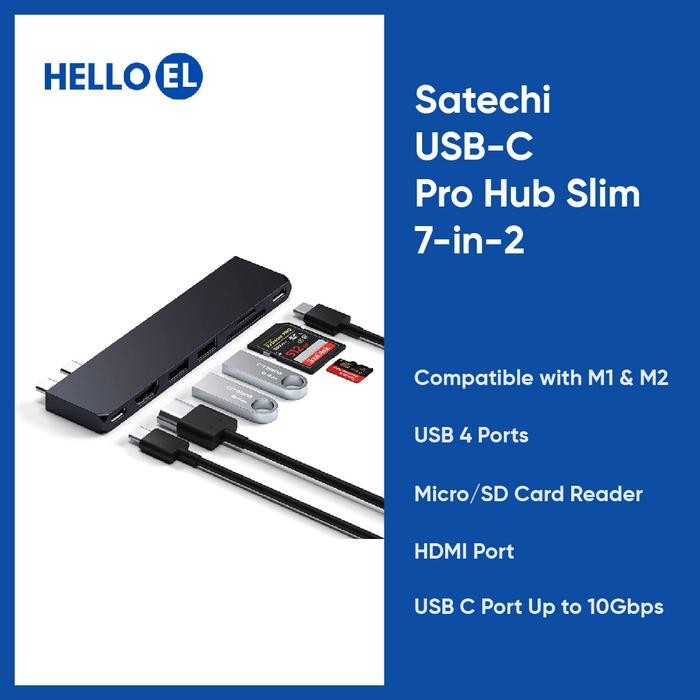 Satechi USB-C Pro Hub Slim USB C 7-in-2 7 in 2 M1 M2 Macbook
