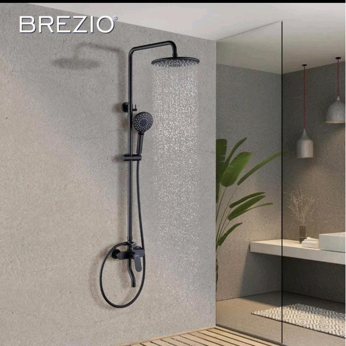 Murah Brezio Fcbz 1803 Shower Tiang Set Keran Hitam Matt Black