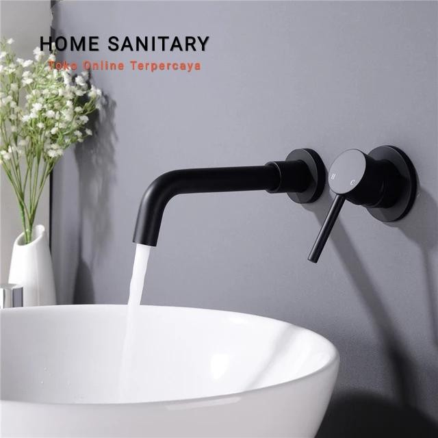 Terbatas Kran Wastafel Tembok Panas Dingin/Kran Wastafel Dinding Hitam