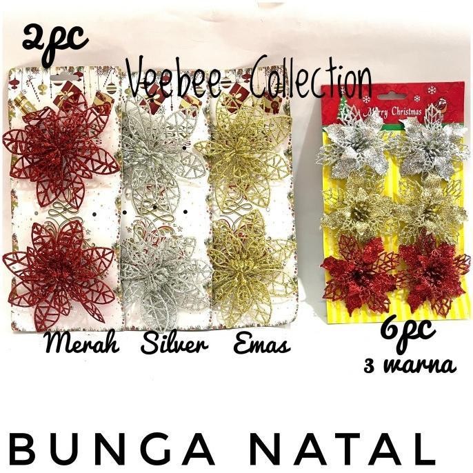 Bunga gliter hias pohon natal/ bunga natal/ hiasan natal/ christmas