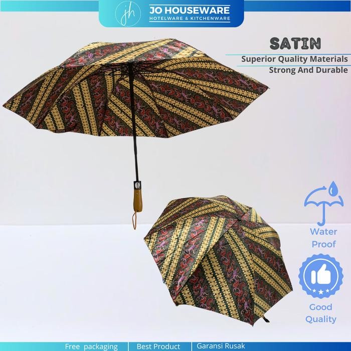 Payung lipat satin batik auto double water proof dan anti sinar uv cm / payung batik lipat otomatis