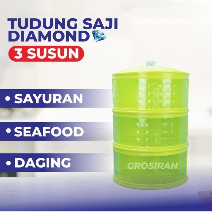PREMIUM (Diamond) Tudung Saji 3 Susun/Tumpuk Warna Hijau Stabilo Paling murah