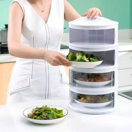 PREMIUM Rak Tudung Saji Makanan Lauk Tingkat 4 Susun Tudung Penutup Lauk