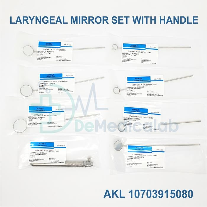 Kaca Laring Laryngeal Mirror Set of 7 + Handle Marwa