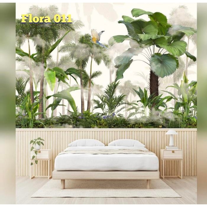 Wallpaper Custom Daun Tropical Monstera Palem Pisang Hijau Mural