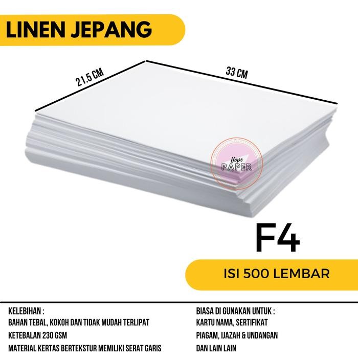 

Kertas Linen Jepang F4 230 gsm isi 500 lembar / Kertas Linen Jepang F4