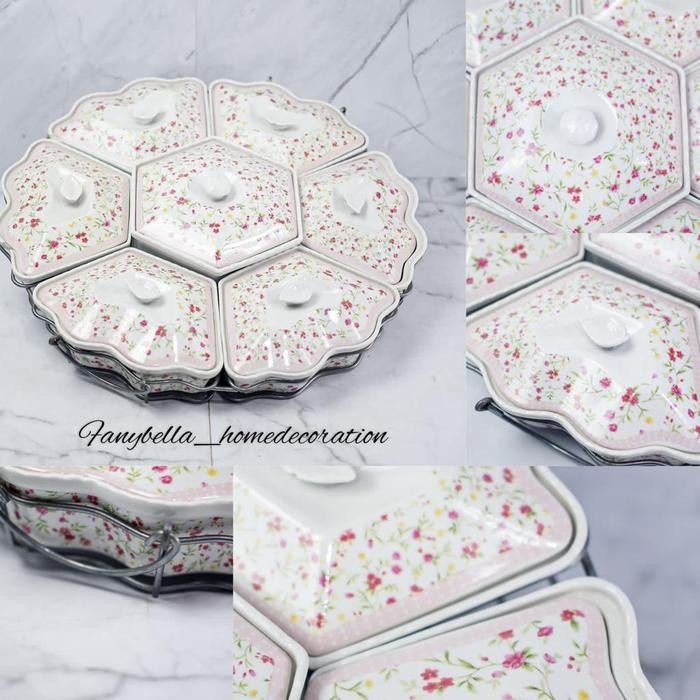 Prasmanan set Keramik Mewah Full Shabby Chic Bunga Pink Import QUEEN Kode 1319