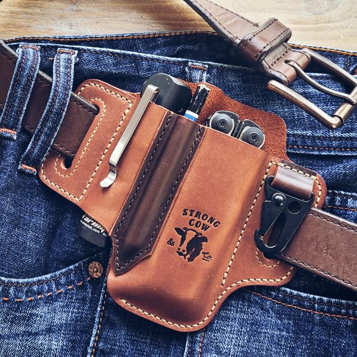 CUSTOM DOUBLE SLOT LEATHER HOLSTER FOR LEATHERMAN SURGE / LED /KEYHOOK