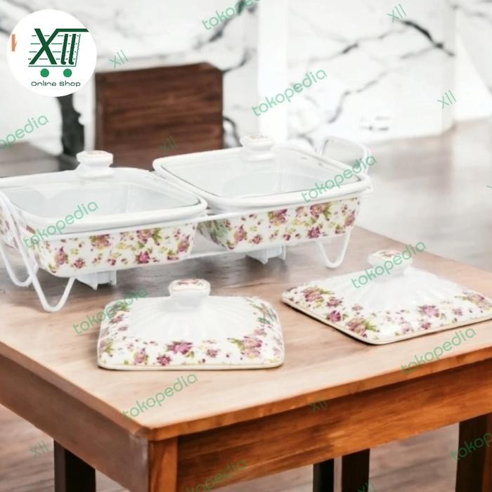 VICENZA HA~43 CLARA MELATi Square Food Warmer Set 2 Pcs Prasmanan +Rak Kode 1188