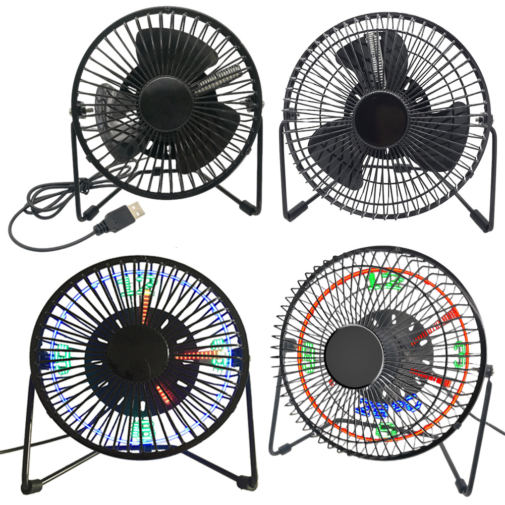 LED USB Clock Fan with Real Time Clock Temperature Display USB-Powered Portable Desk Fan Low Noise f