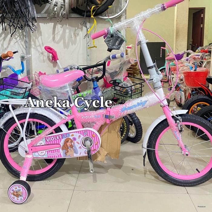 Sepeda Lipat Anak Roda Empat Cewek Perempuan Family Violet 16 Premium