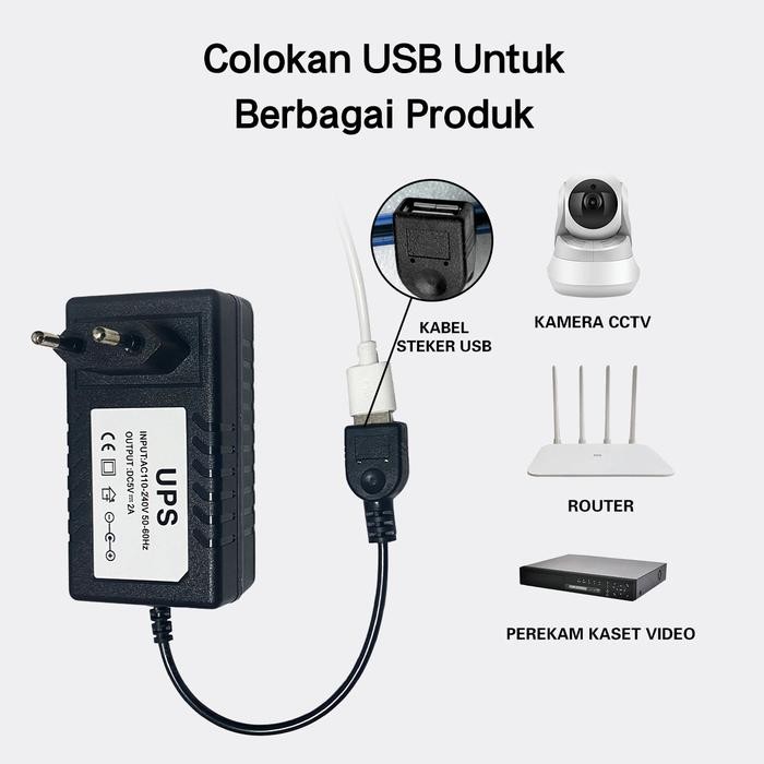 Inbex - Ups Mini 5V 2A Adaptor Power Cadangan Baterai Mini Ups Cctv Usb Untuk Router Wifi