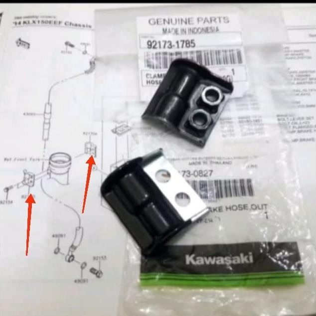 TERMURAH KLEM BREKET SELANG REM DEPAN KLX 150 SEPASANG ORIGINAL